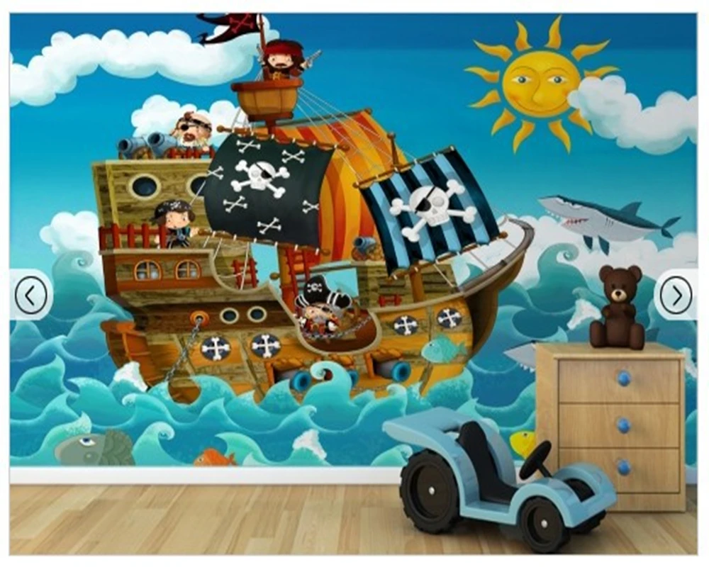 Us 25 0 Custom Textile Wallcoverings Pirate Ship Wall Mural Fresco For Bedroom Children S Room Living Room Backdrop Wallpaper In Fabric Textile