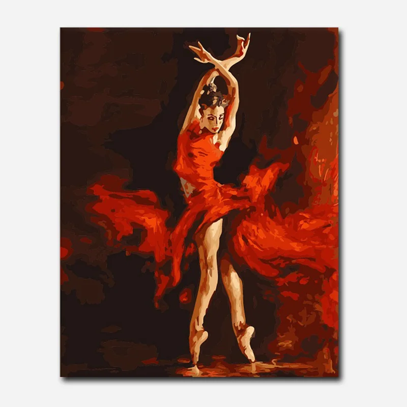 Рамка Diy Цифровая масляная краска ing по номерам домашний декор крафт уникальный подарок Картина Краска на холсте красное платье девушка балет танцор