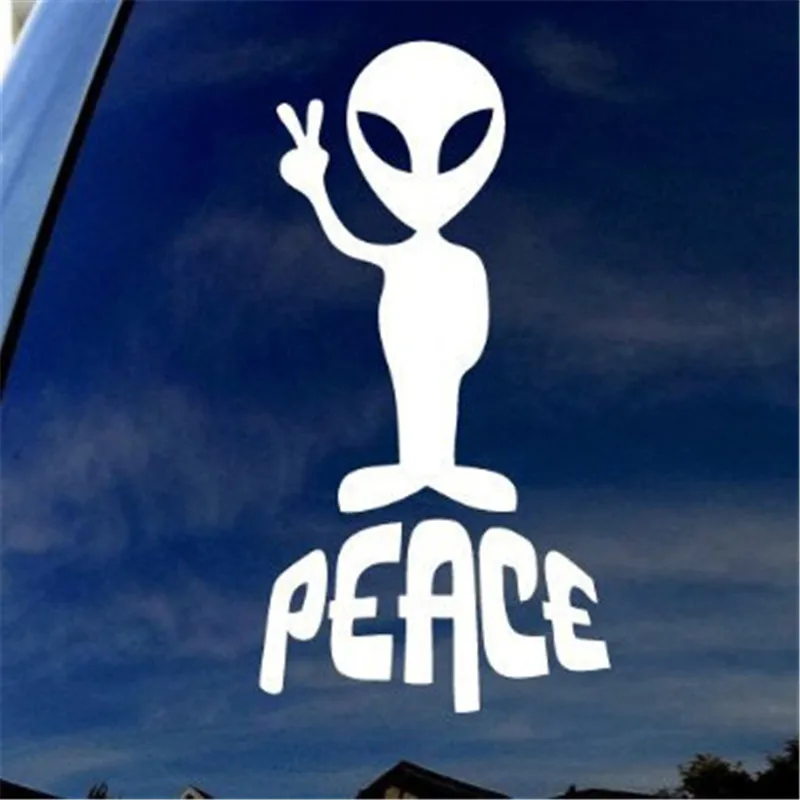 

Alien Peace Cartoon 6" Tall White Vinyl Decal Sticker for Car Automobile Window Wall Laptop Notebook Such As Windows Bumpers