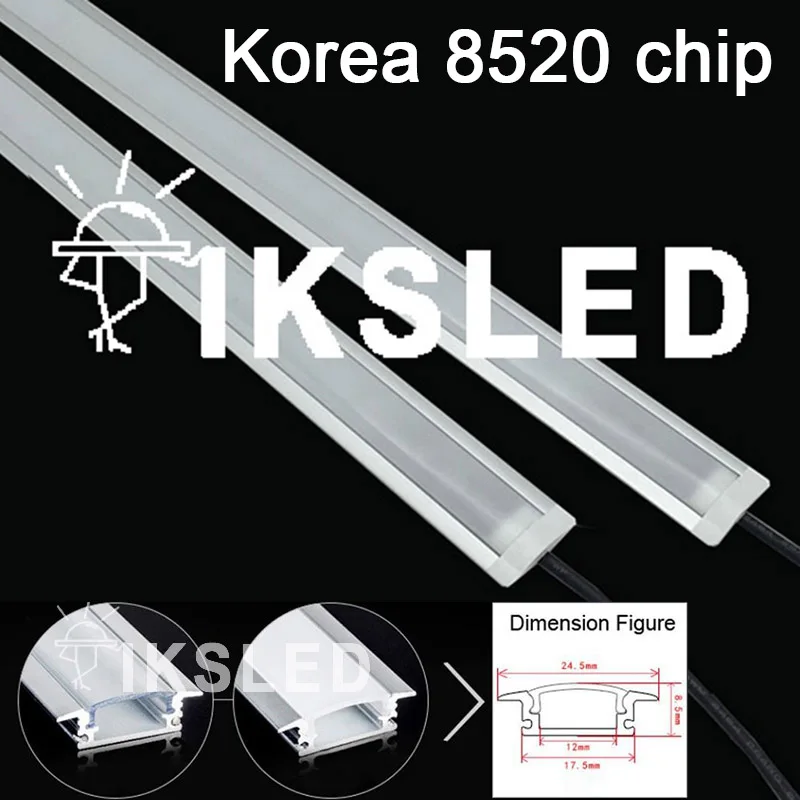 50pcs/100pcs U Aluminium Profile 8520 LED rigid Strip 50cm 36leds 12V with milky/clear pc covcer led strip bar for cabinet close