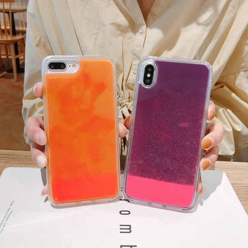 

new Noctilucent Quicksand back cover for iPhone 6 6s 7 8 plus X XR case Luminous Neon Sand phone case for iphone xs max cases