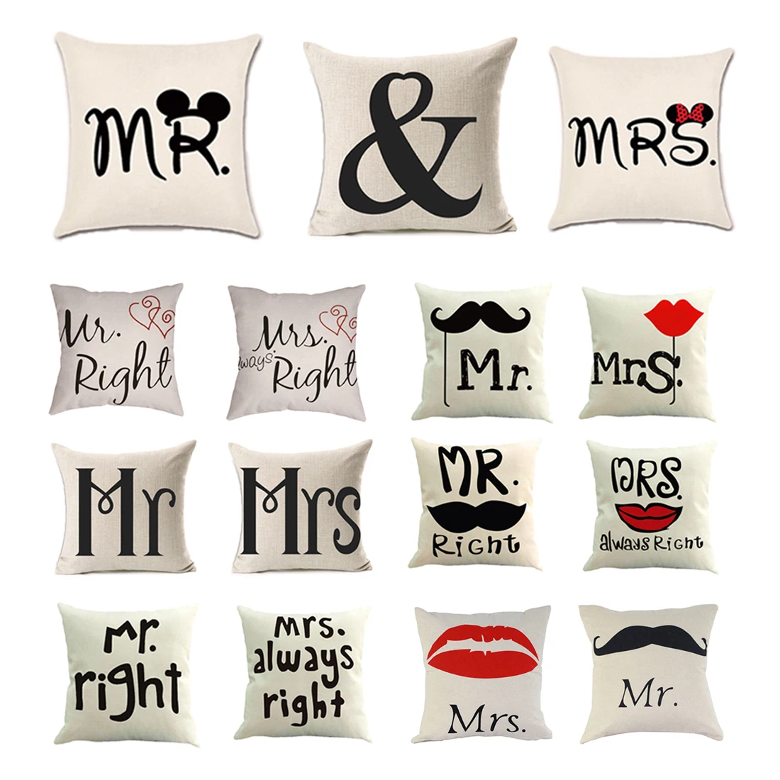 

Simple 45*45cm Cotton Linen Sofa Waist Throw Couch Car Ded Home Decor Mr & Mrs Mickey Chair 2018