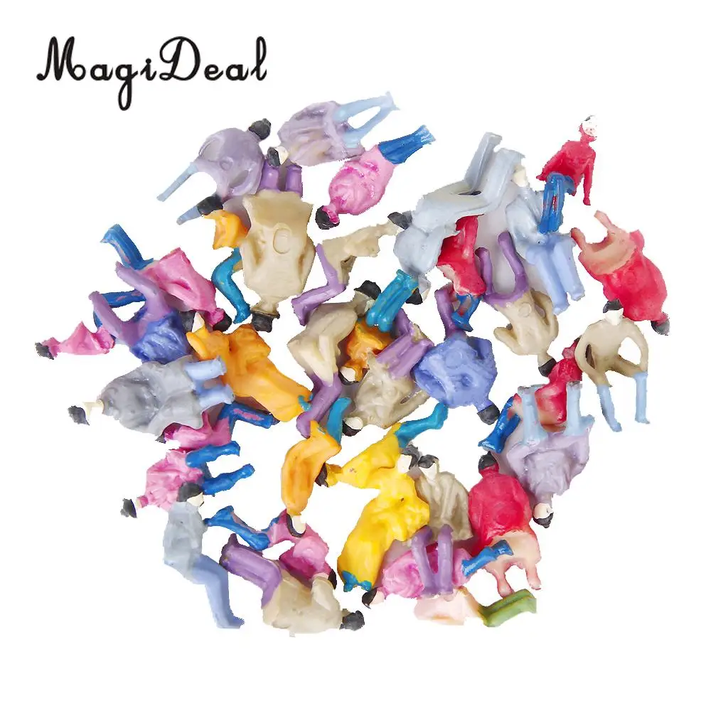 MagiDeal 50Pcs/Lot 1/87 Scale Plastic Painted Model Train Seated People Passengers Figures for Collectibles Layout Diorama Toys