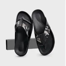 Тапочки Для мужчин летние сандалии Вьетнамки Пляжные ленивый обувь кожаная Рим Стиль Лидер продаж