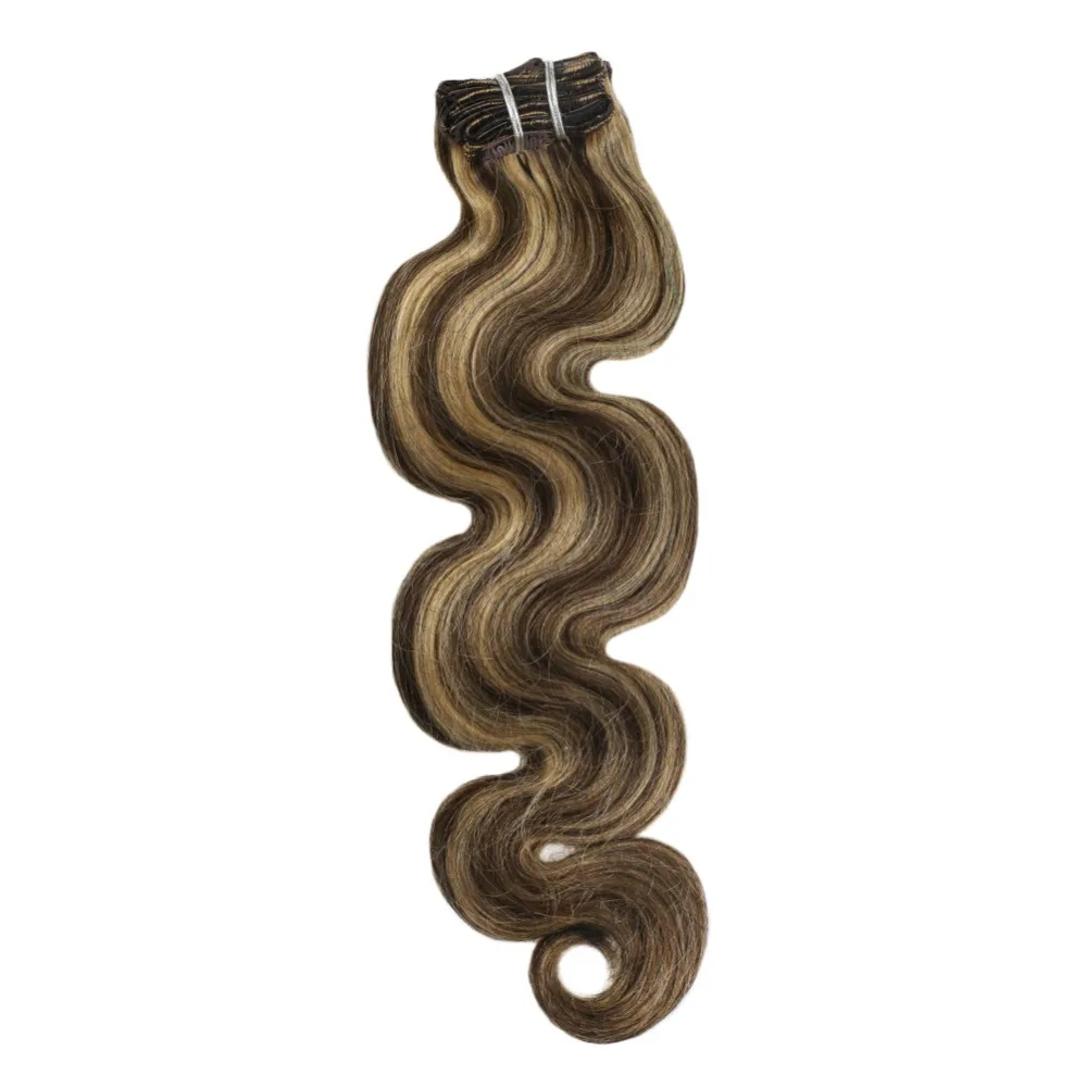 Moresoo Плойка для тела, волосы для наращивания Remy, человеческие волосы, подчеркивает светлые цвета# P4/27, набор на всю голову, 7 шт./100 г
