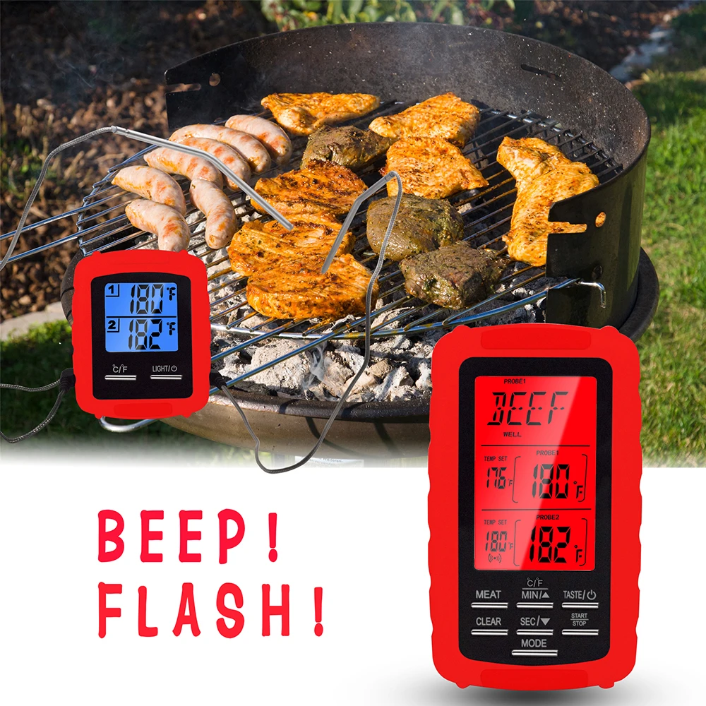 Cheerful Kitchen Wireless Remote BBQ Thermometer Dual Probe Digital Cooking Meat Food Oven Thermometer for Grilling Smoker BBQ