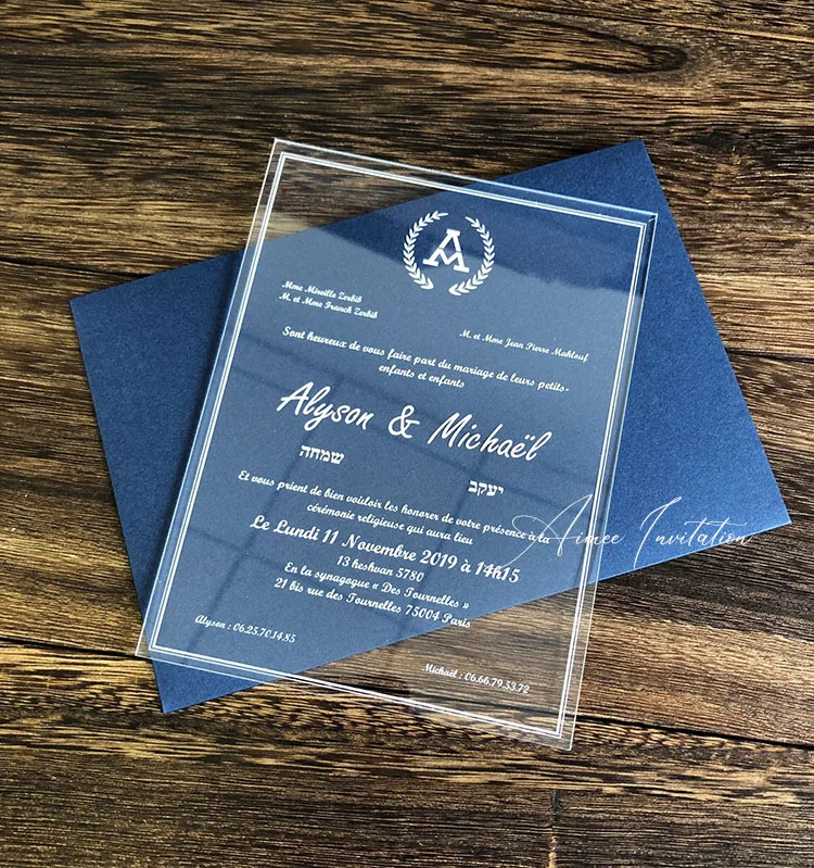 

customized transparent acrylic wedding invitation with borders AI016