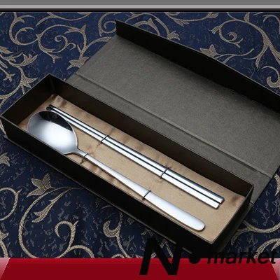 Корейский стиль серебро из нержавеющей стали высокой прочности 304 материал палочки для еды и ложки 1 комплект - Цвет: Silver