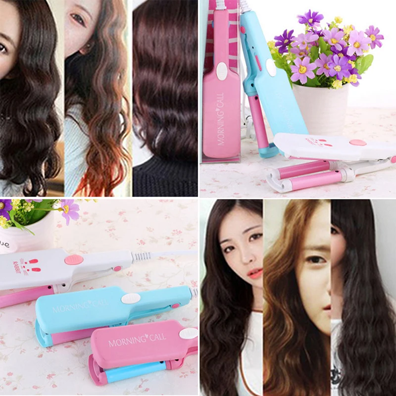 

High Quality Mini Hair Straightener Iron Curlers Pink Ceramic Straightening Corrugated Curling Iron Styling Tools Hair Curler
