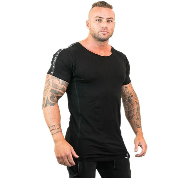 Мужская хлопковая футболка с коротким рукавом для фитнеса, тонкая, из кусков, черная, белая, футболка, мужские спортивные футболки, топы, летняя модная повседневная одежда