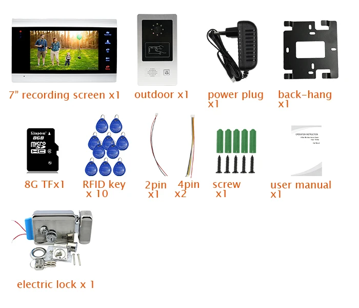 Бесплатная доставка 720 P AHD HD 7 "Экран телефон видео домофон запись Системы обнаружения движения + RFID двери камера электронный замок