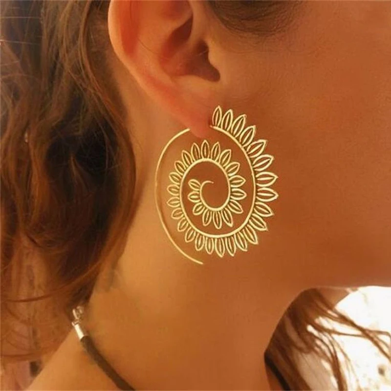

Ethnic Jewelry Swirl Hoop Earring For Women Brincos Gold Color Geometric Earrings Steampunk Style Statement Party Jewelry