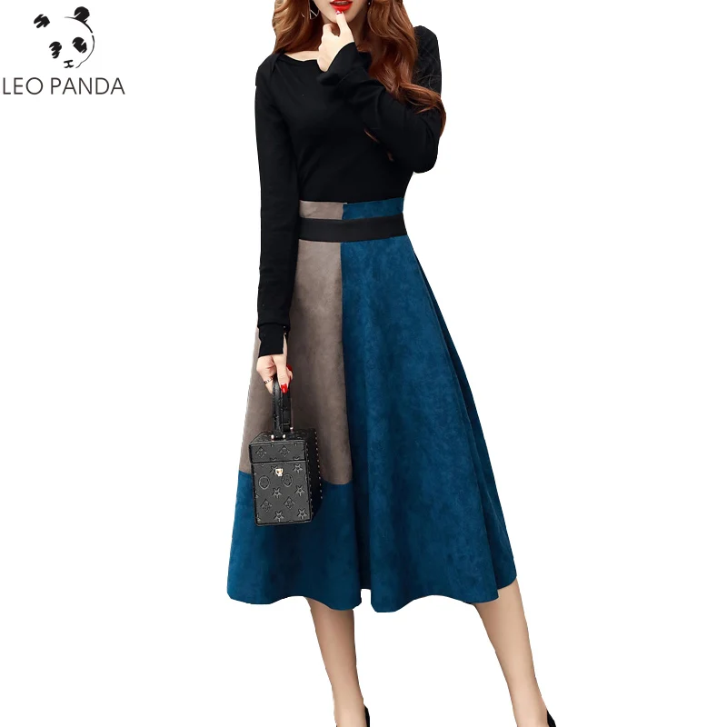 

Spring Autumn New 2019 Fashion Slim Elegant 2 Pieces Set Women Round Neck Long sleeve Tops + Midi Skirt Set Ladies Suit Female