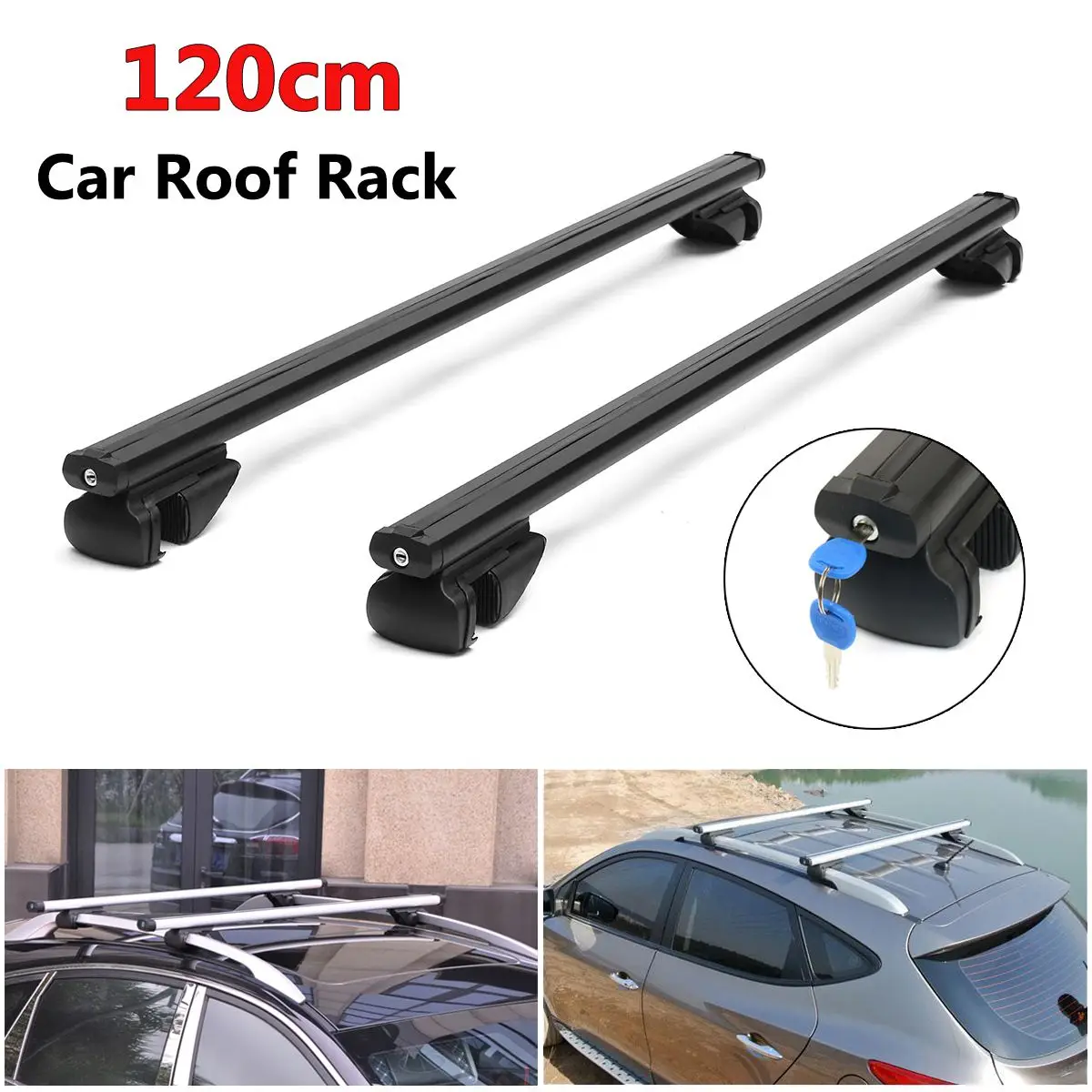120 cm 2 Pcs الألومنيوم سيارة أعلى سقف البارات عبر الأمتعة ناقل البضائع قابلة للقفل العالمي
