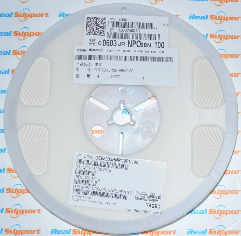 4000PCS/LOT 0603 10P 50V 100J 5% NPO SMD Ceramic Capacitor ...