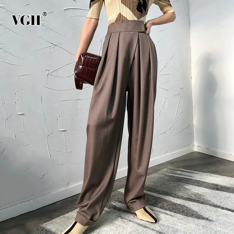 

VGH Casual Loose Full Length Pants For Women Elastic Waist Pockets Summer Solid Harem Pant Female 2019 Fashion New Tide