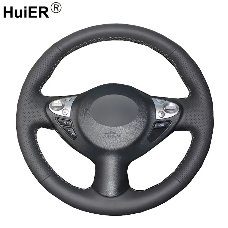 

HuiER Hand Sewing Car Steering Wheel Cover Black Leather For Infiniti FX FX35 FX37 FX50 Nissan Juke Nissan Maxima 2009-2014