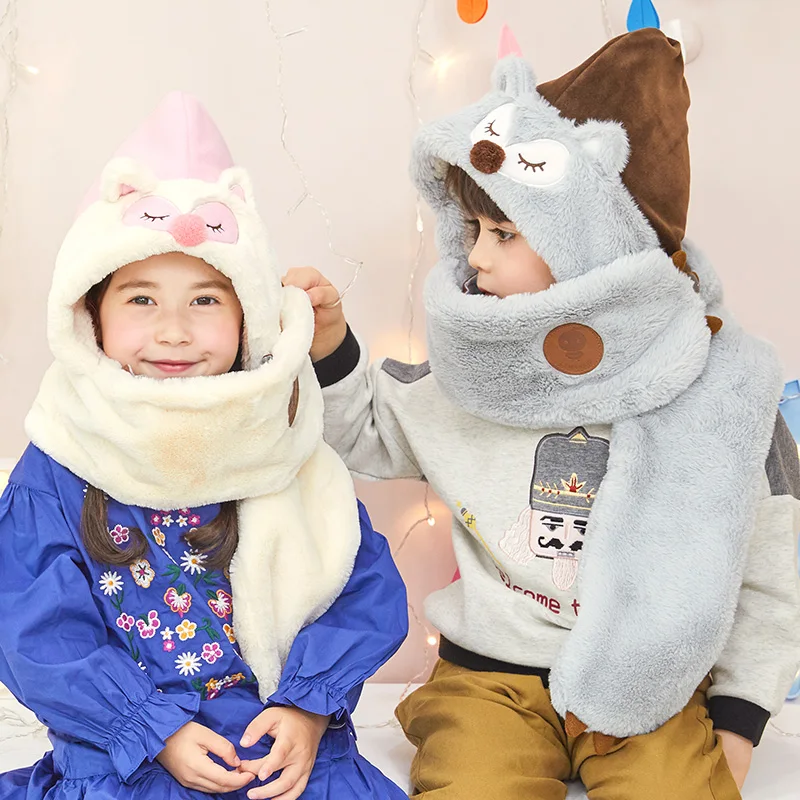 Kocotree Детские зимняя шапка с шарфом для 3 цвета доступны обувь мальчиков девочек теплая шапка шарф дети мультфильм лиса утолщен