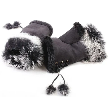 

Women Winter Screen Gloves Faux Rabbit Fur Hand Wrist Warmer Fingerless Rope Gloves Luvas Gloves Handschoenen