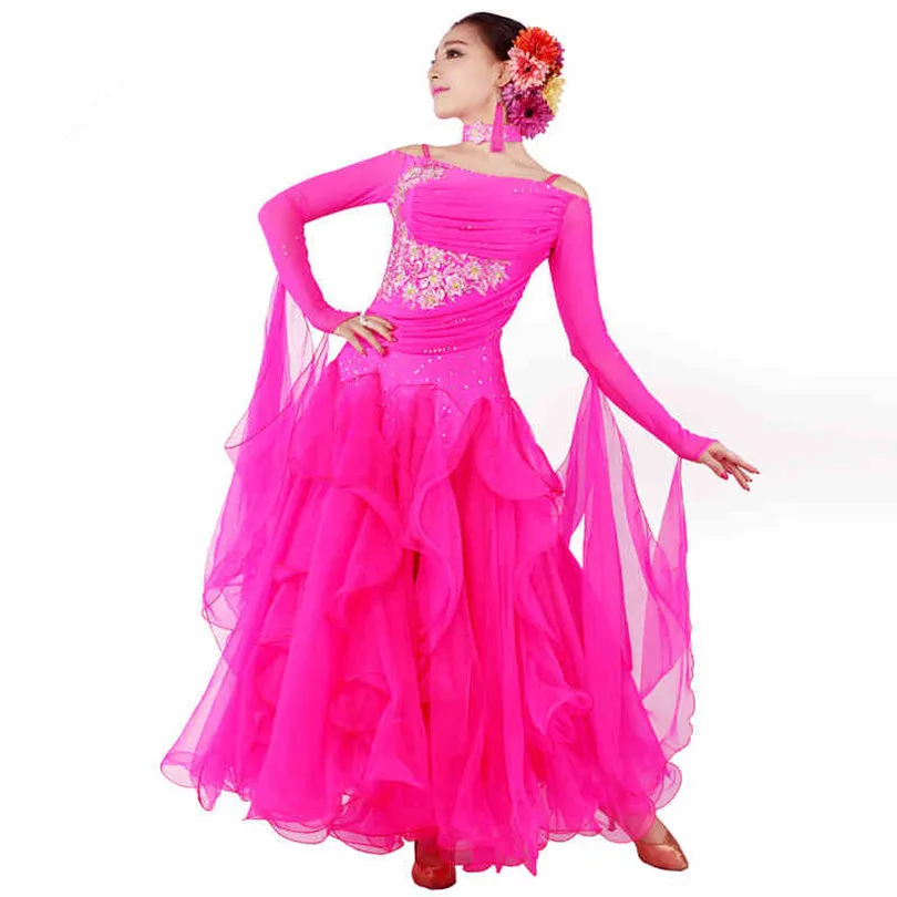 Ballroom dance costume sexy women girls long sleeves diamond ballroom