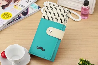 

carteira feminina Smooth PU Leather Wallet Cute Mustaches Pattern Purse Clutches Coin Purse Cards Holder Bag for Women BAOK-73b9