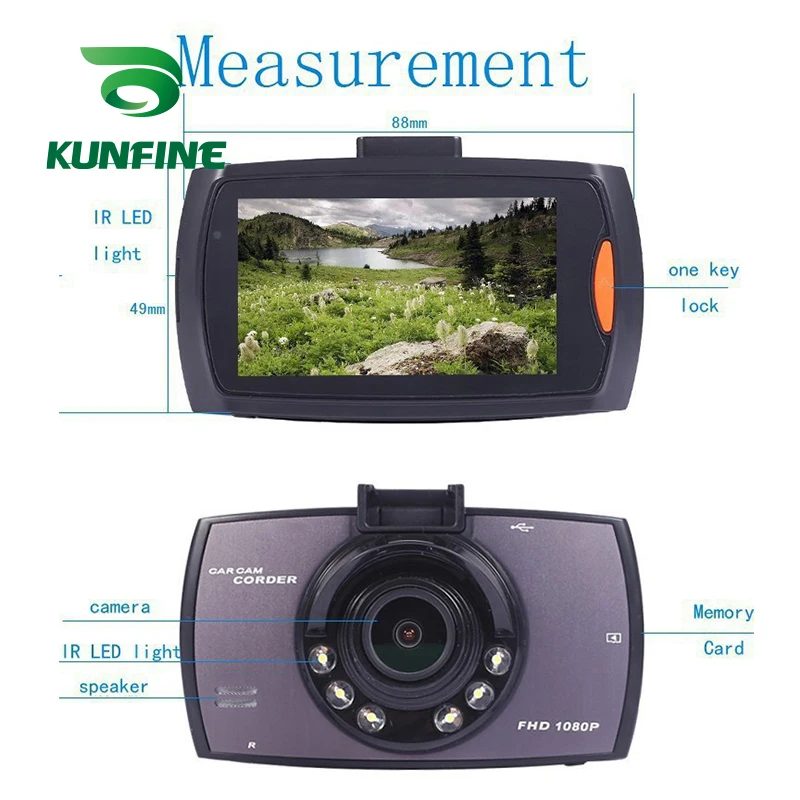 KUNFINE 2," 1080P запись Dash Cam Автомобильный видеорегистратор g-сенсор ночного видения видео рекордер широкий угол 170