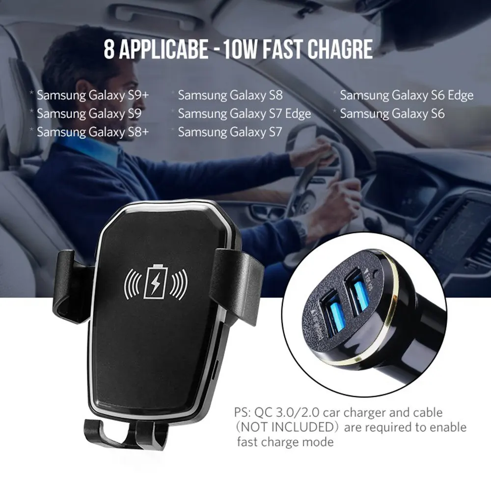 CASEIER Wireless Charger For iPhone XS Max X XR 8 Plus Car Mount QI Fast Charging For Samsung S9 S8 S7 Car Phone Holder in Car  