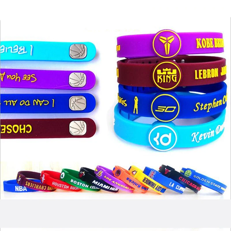 

Hot sale 1pcs Silicone Wristbands Adjustable silicone rubber Basketball superstar Bracelets multi-colored Bangle Sports Armband