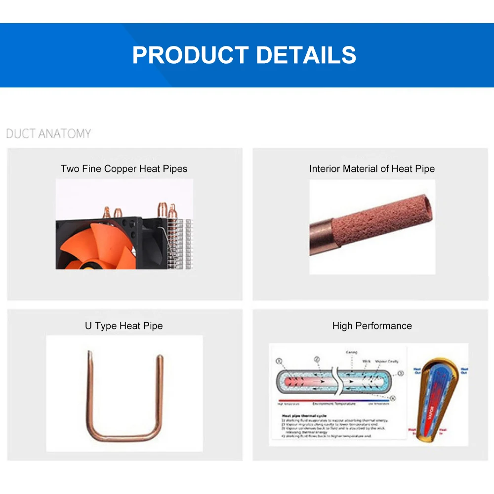 Гидравлический процессор охладитель Heatpipe вентиляторы тихий радиатор два тонких медь тепла выхлопные трубы для автомобиля Intel Core AMD