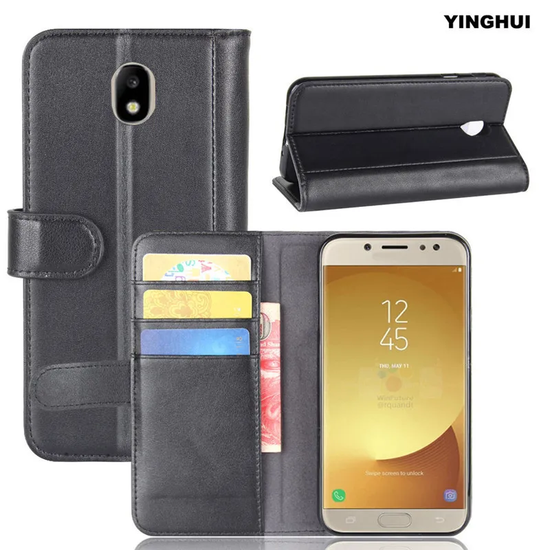 YINGHUI Genuine Phone Case for Samsung Galaxy J7 Pro Wallet PU Leather