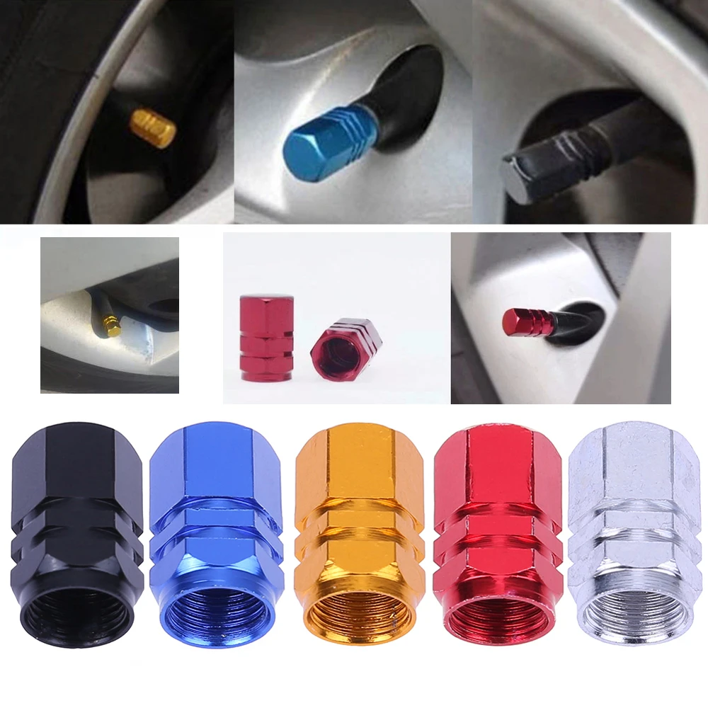

4Pcs Universal Aluminum Car Tyre Air Valve Caps Bicycle Tire Valve Cap Car Wheel Styling Round Red Black Blue Silver Gold