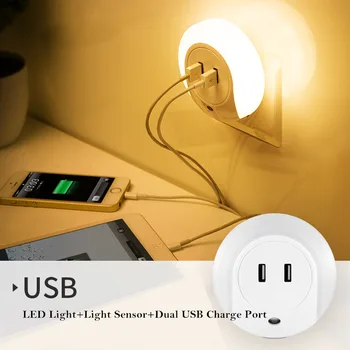 

EU US Plug LED Night Light Sensor 2 USB Charging Socket 110V 220V 0.5W Mobile Phone Charger LED Lamp Warm White