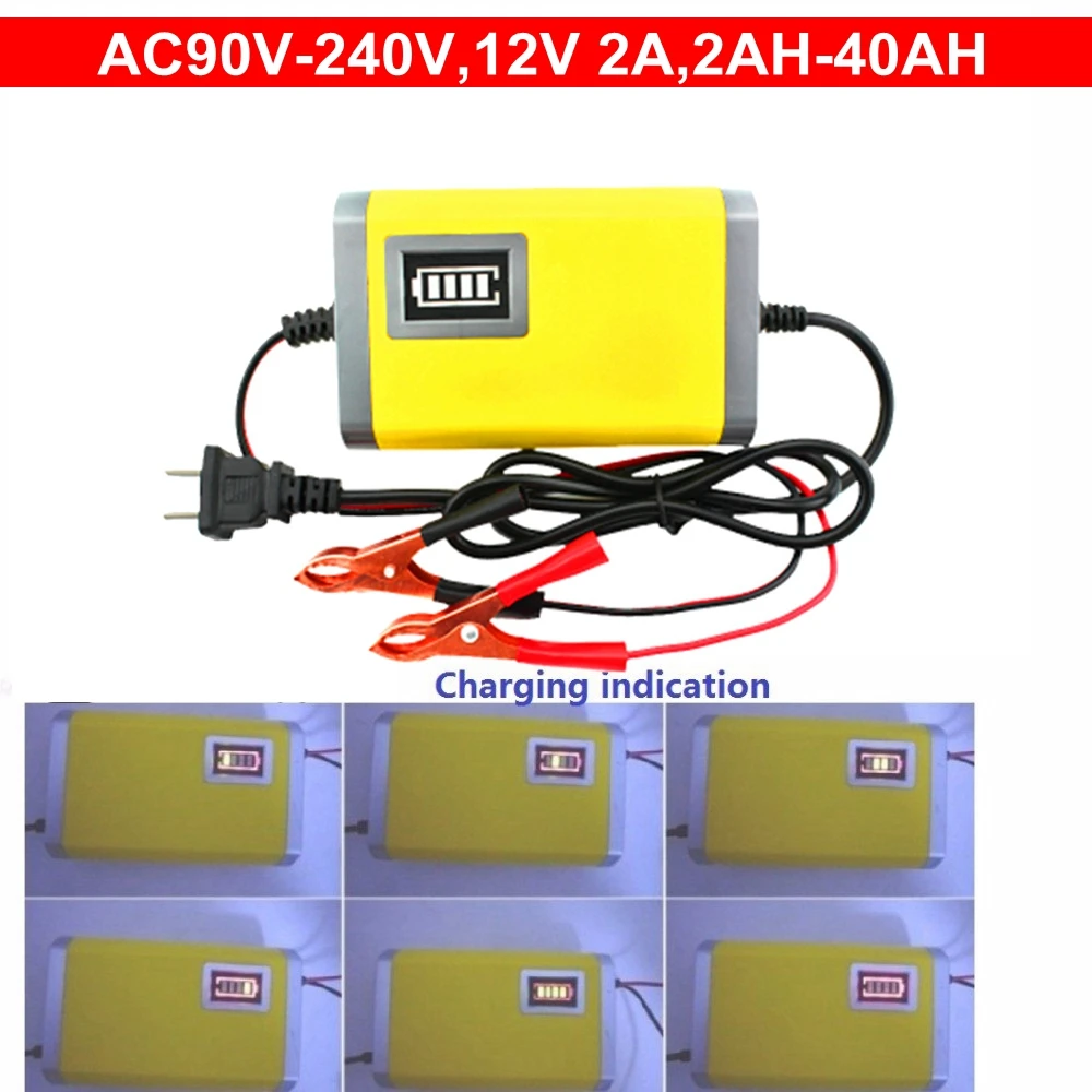 Портативный 12V 2A мотоцикл Зарядное устройство Питание 12V AGM свинцово-кислотный Батарея Смарт авто Зарядное устройство 12V 2A DC13.8V