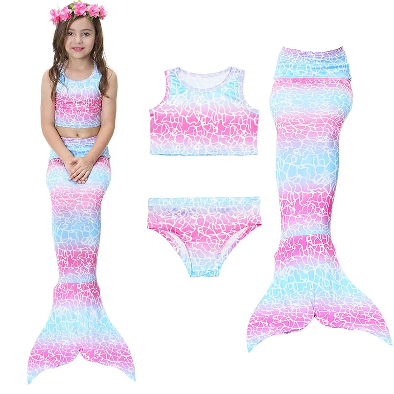 Купальник с хвостом Русалочки для девочек; Модный комплект бикини; детская одежда для плавания; маскарадные костюмы с хвостом русалки; пляжная одежда для плавания для девочек