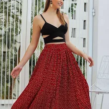 Yinlinhe красный принт сердце женские плиссированные юбки Эластичность Высокая талия женская Юбка-миди Осень Зима повседневные юбки 1192