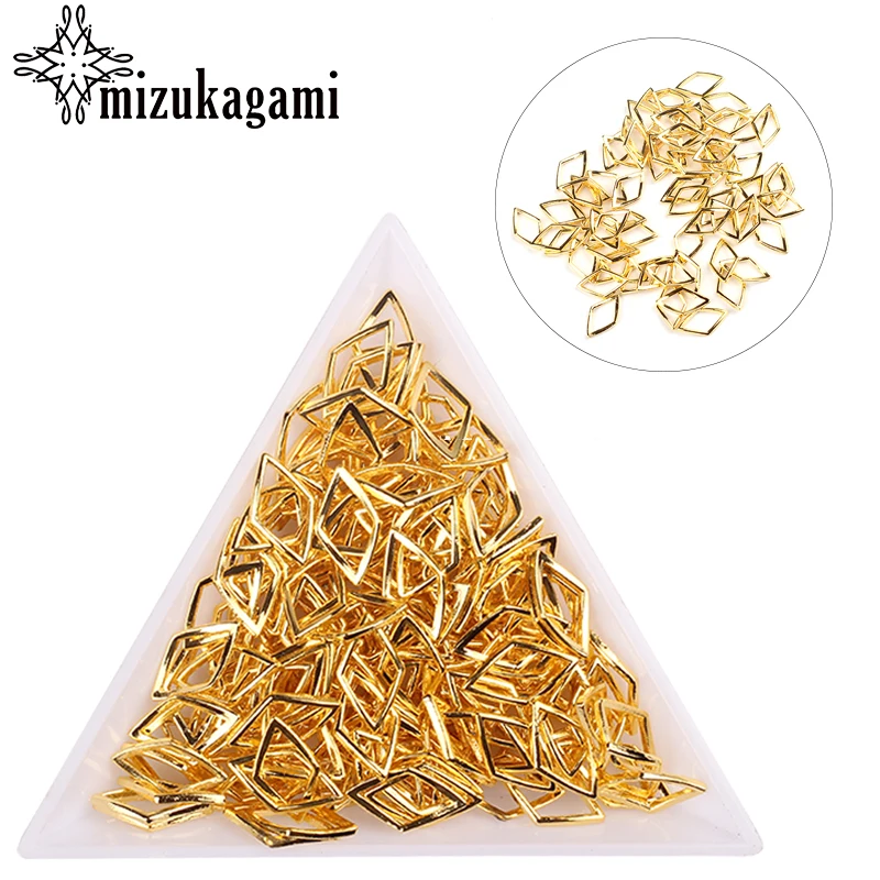 

100pcs/lot Golden Alloy Metal Geometric Rhombus UV Gel Art Decoration Set Beads For DIY UV Charms Jewelry Accessories