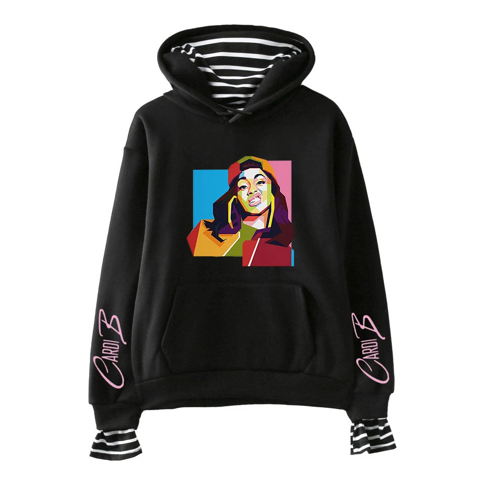 Cardi B 2D новая одежда толстовки с принтом поддельные два предмета толстовки 2019 горячая распродажа Осенние женские толстовки K-pops с капюшоном