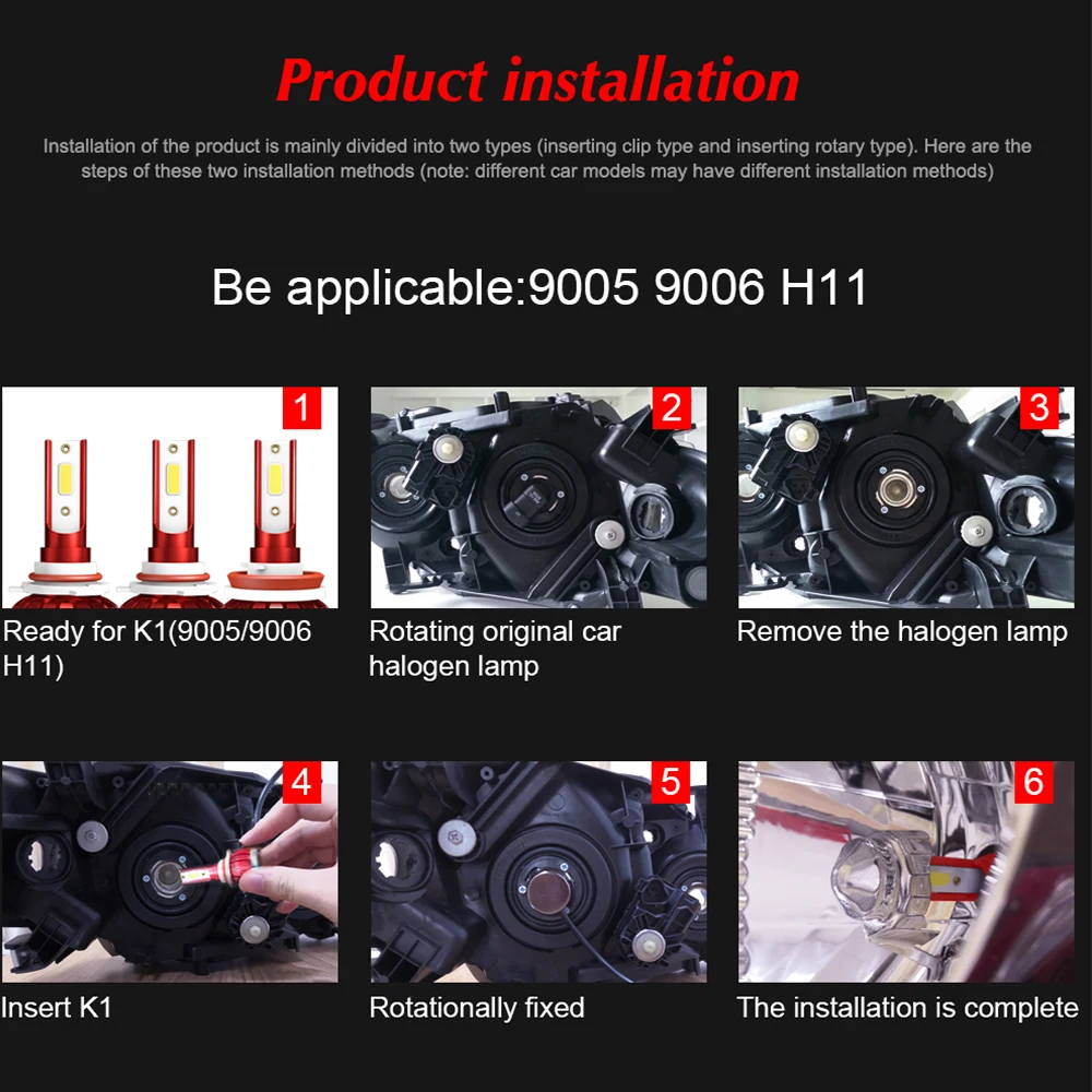Vehemo H4/H7/9005/9006/H11/H1 светодиодный головной светильник светодиодный лампочка для автомобиля, автомобильные аксессуары высокой мощности, сменный светильник