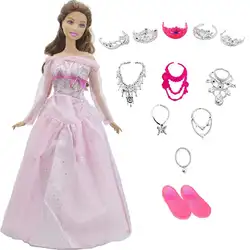 13 шт. = 1 платье + 1 обувь + 5 корон + 6 Ожерелье партия принцесса случайные аксессуары бальное платье для куклы Барби одежда Рождественский