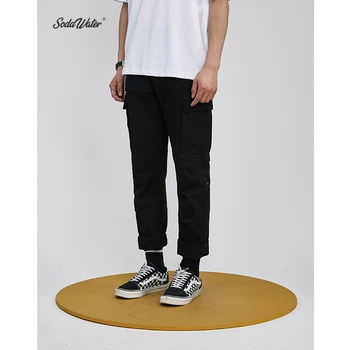 

SODA WATER Ankle Drawstring Cargo Pants Pocket Casual Pants Fashion Casual Streetwear Pants Cotton Trouser For Male 9326S
