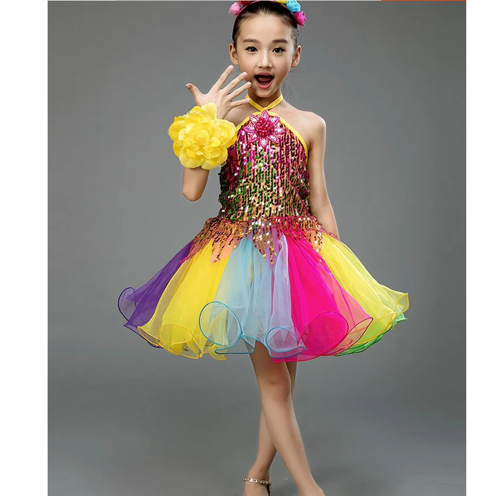 Girls Sequins Hip Hop dance dress Clothing Kids Jazz Cheerleader Dance wear Costumes Ballroom Dancing Clothes Outfits