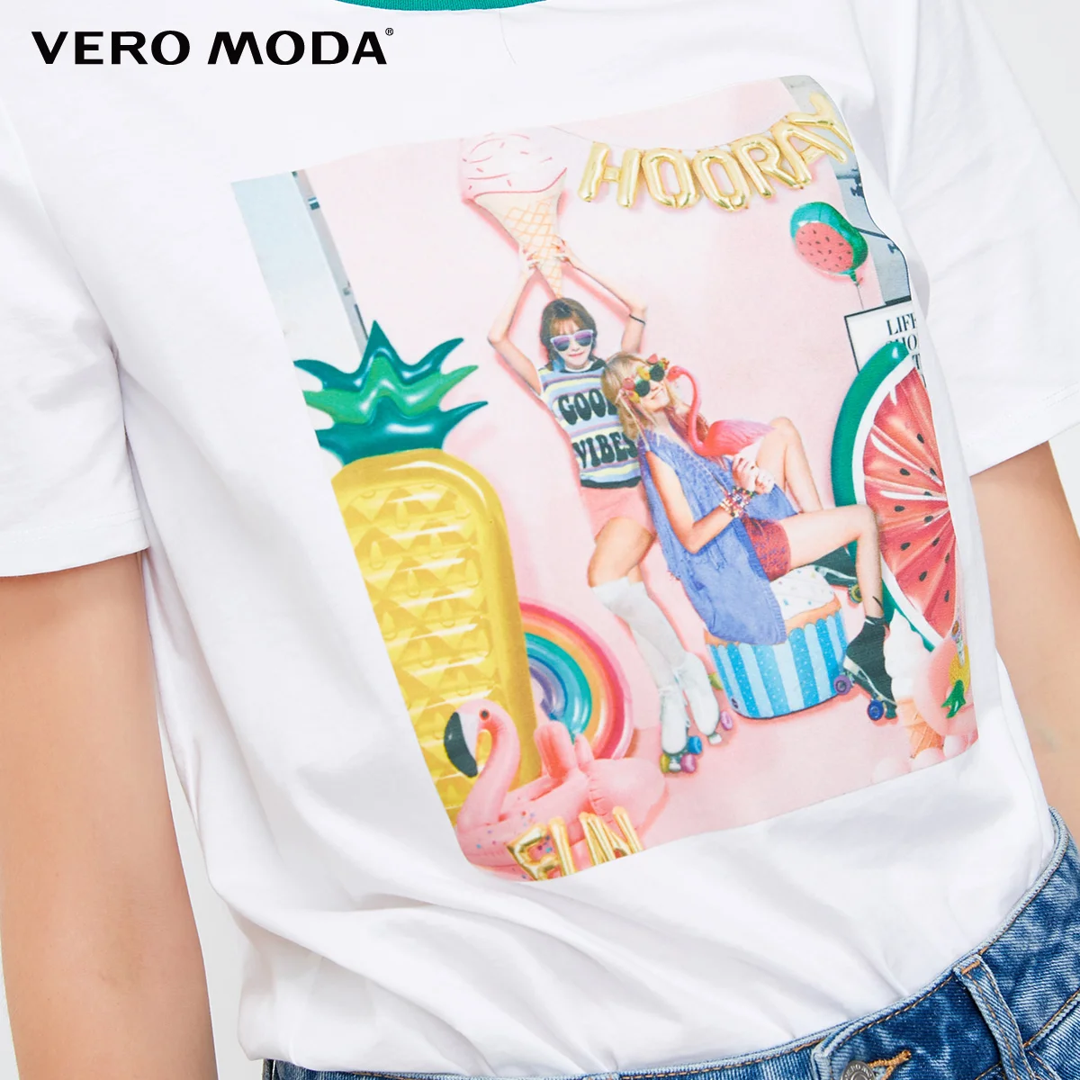 Vero Moda женская футболка с милым принтом в рубчик | 318301534|Футболки|