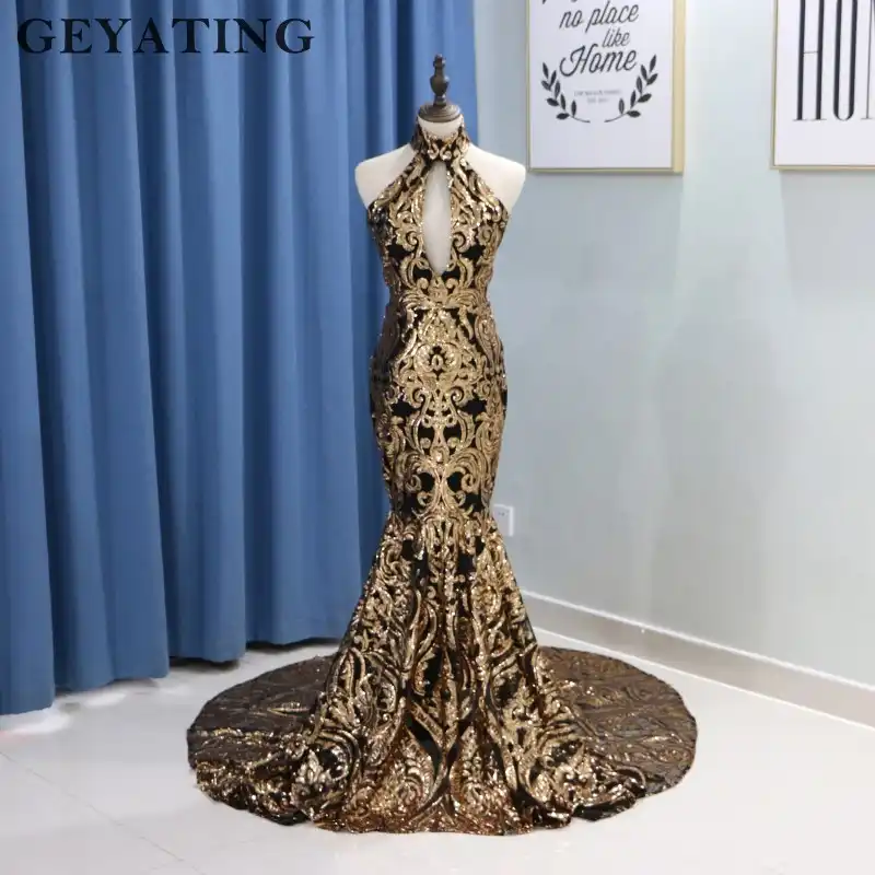 gold sequin prom dress