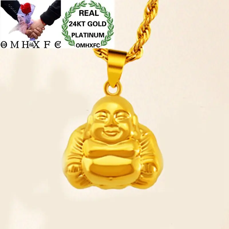 OMHXFC Wholesale European Fashion Woman Man Unisex Party Birthday Wedding Gift Laugh Buddha 24KT Real Gold Charm Pendant PN223 | Украшения