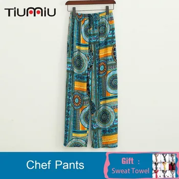 

Female Chef Pants Printing Cotton Silk Trousers Servante D'atelier Japanese Food Sweets Canteen Summer Cool Kitchen Waitress