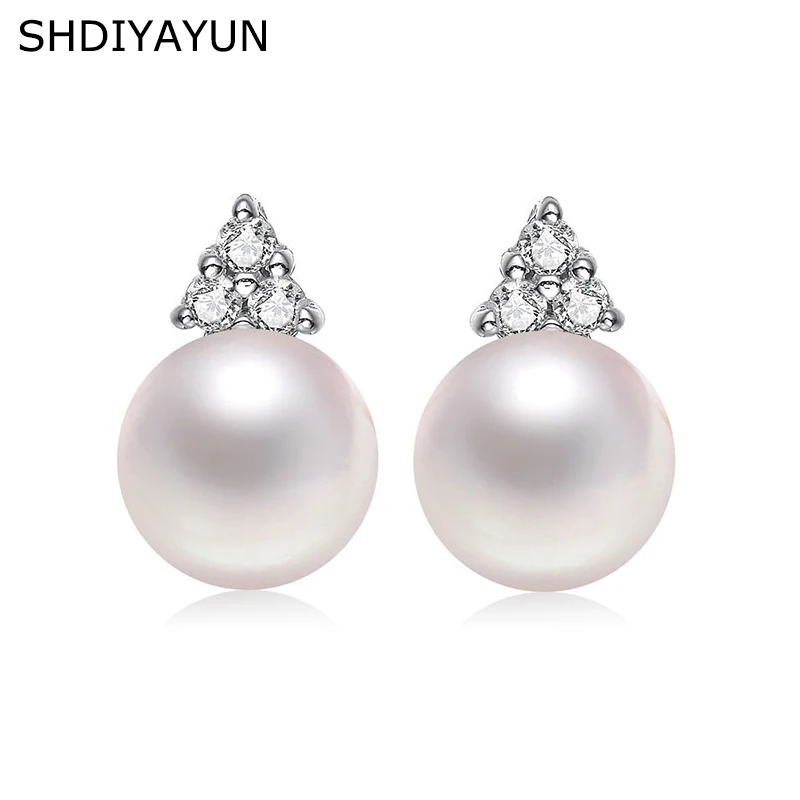 

SHDIYAYUN Pearl Earrings Triangle Freshwater Pearl Princess Style Silver Stud Earrings Jewelry Accessories Diamond Earrings