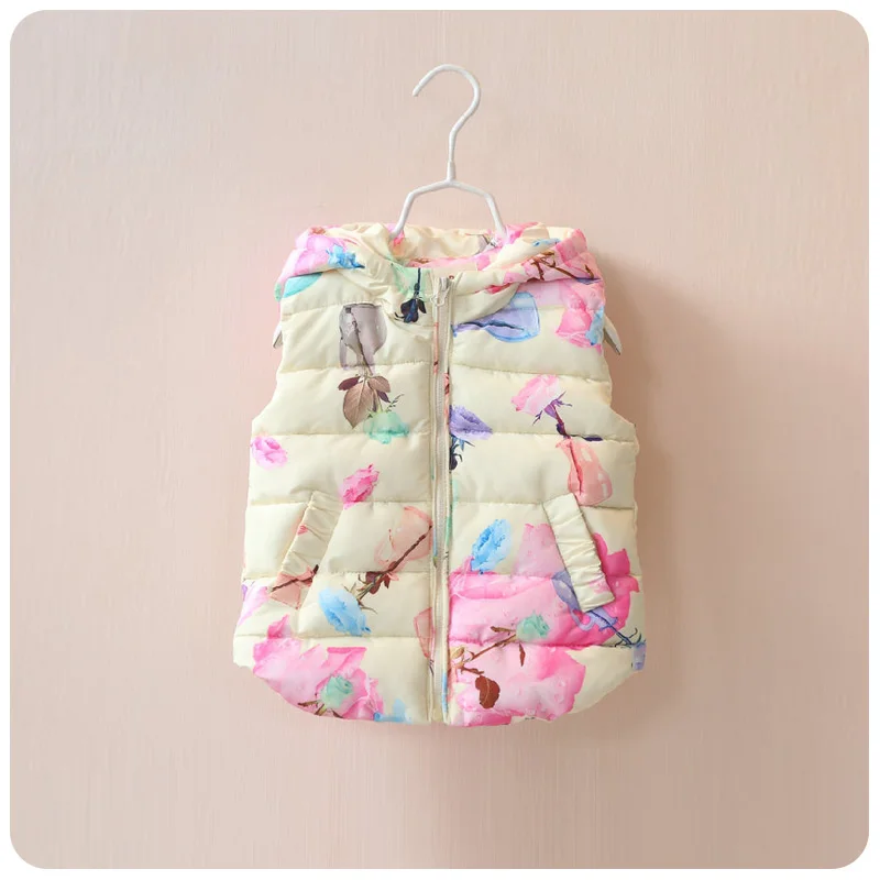 

Autumn Winter Baby girls vest boys Waistcoat Flower Printing Children Girl Vest Down Coat Sleeveless Pink Small Kids Cotton vest