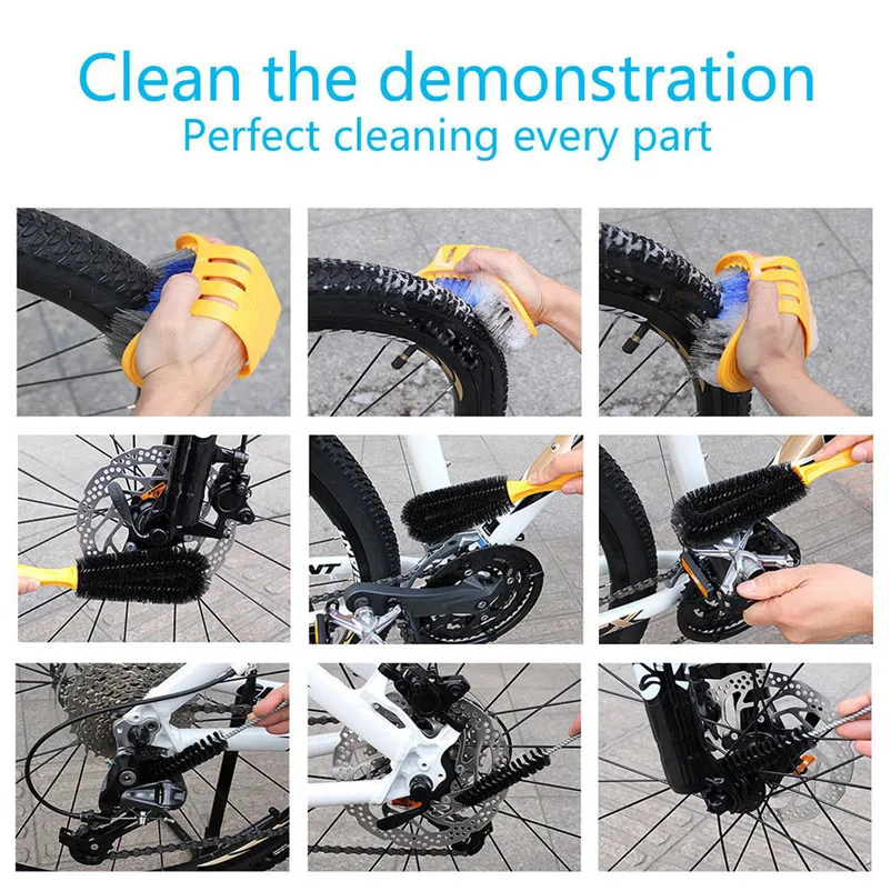 Excellent Hot Bike Cleaning Tool set Cycling Tire Brush Chain Wash Brake Disc Cleaner Tool kit Bicycle Accessories Cycling #2o17 2