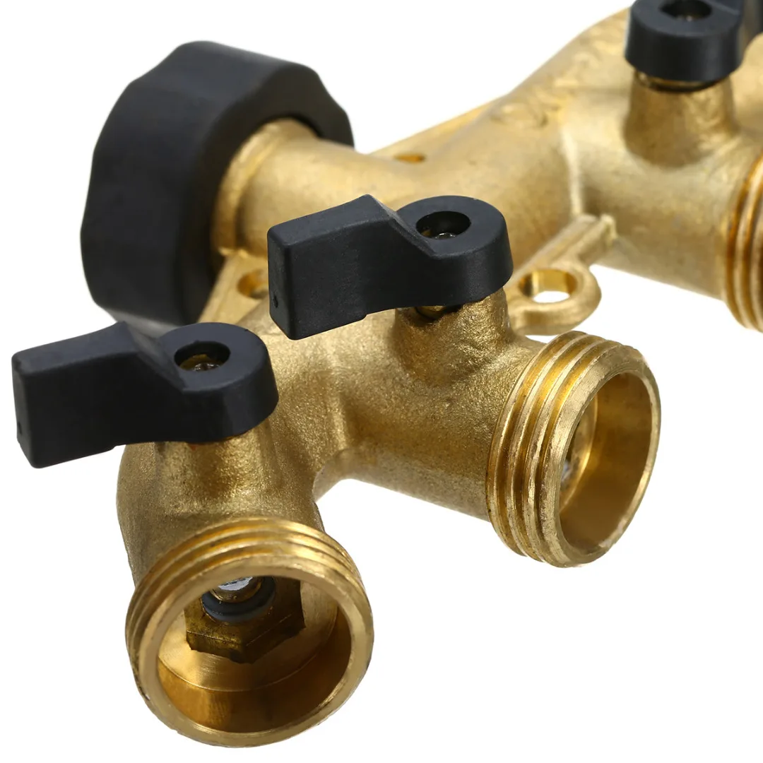 Brass Garden 4 Way Tap Connector 3/4inch Hose Connectors Quick Connectors Splitter Watering Irrigation Tool for Garden Supplies