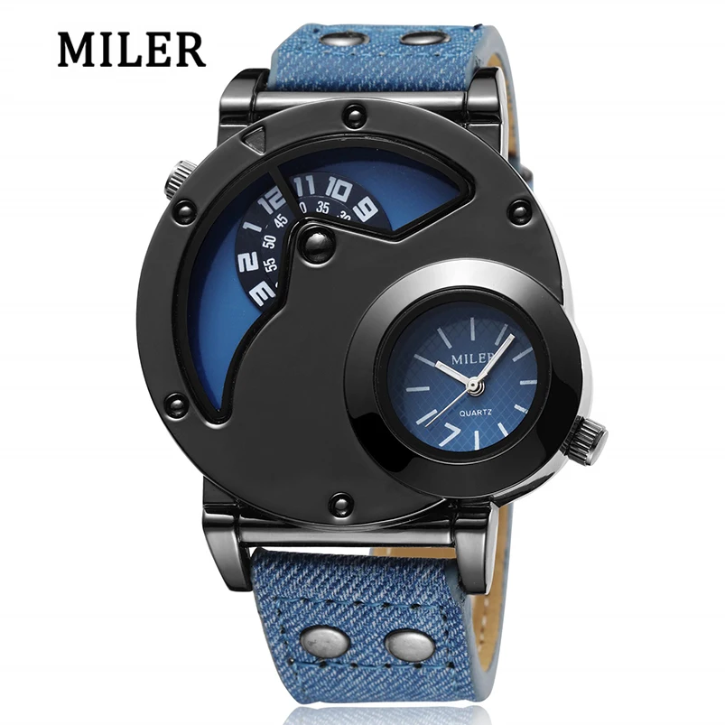  MILER Creative Unique Military Men Watch Multiple Time Zone Leather Strap Sports Quartz-Watch Mens 